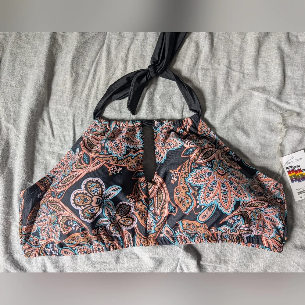 Paisley Halter High Neck Bikini Top 1X‎ NWT